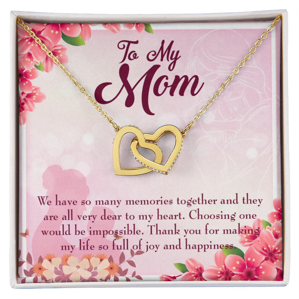 To Mom Memories Together Inseparable Hearts CZ Necklace Gold Tone Standard Box